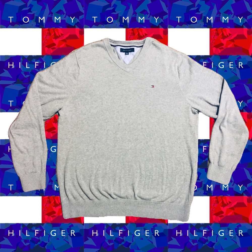 TOMMY HILFIGER Men’s XL Gray 100% Cotton V Neck